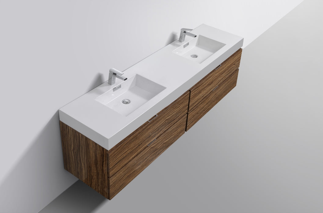 Bliss 72" Double Sink Wall Mount Modern Bathroom Vanity