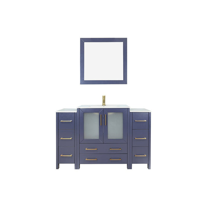London 54" Single Sink Bathroom Vanity Set with Sink and Mirror - 2 Side Cabinets