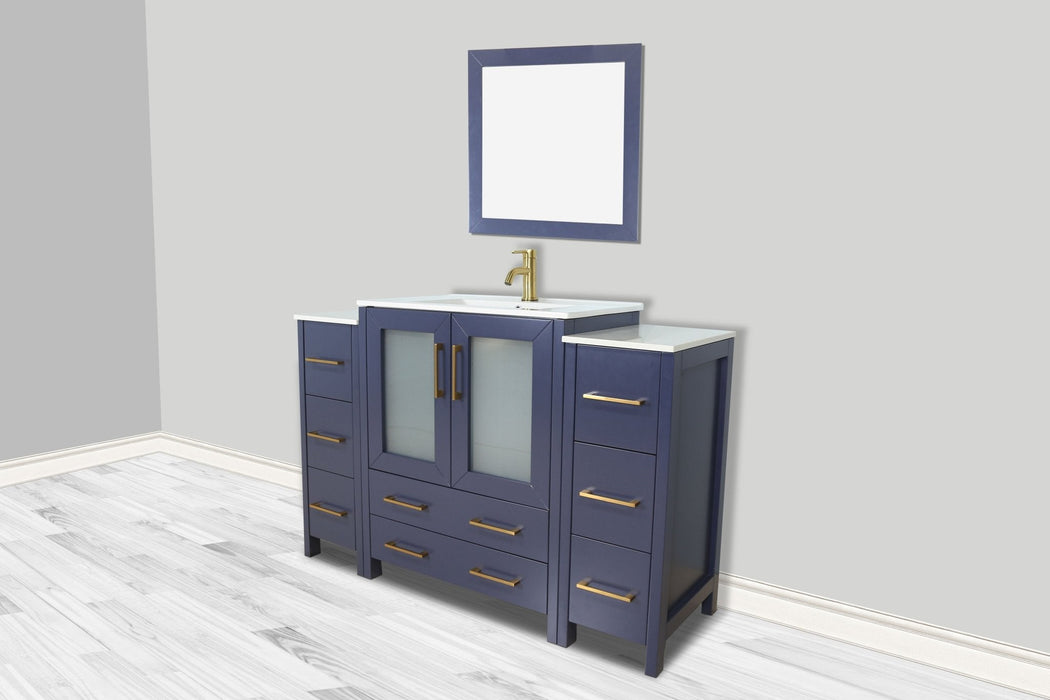 London 54" Single Sink Bathroom Vanity Set with Sink and Mirror - 2 Side Cabinets
