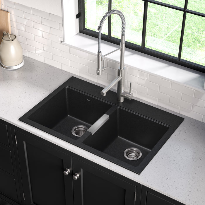 Kraus 33 X 22 Dual Mount 50 50 Double Bowl Granite Kitchen Sink W T