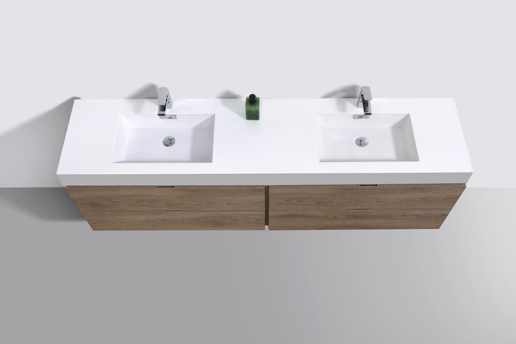 Bliss 72" Double Sink Wall Mount Modern Bathroom Vanity