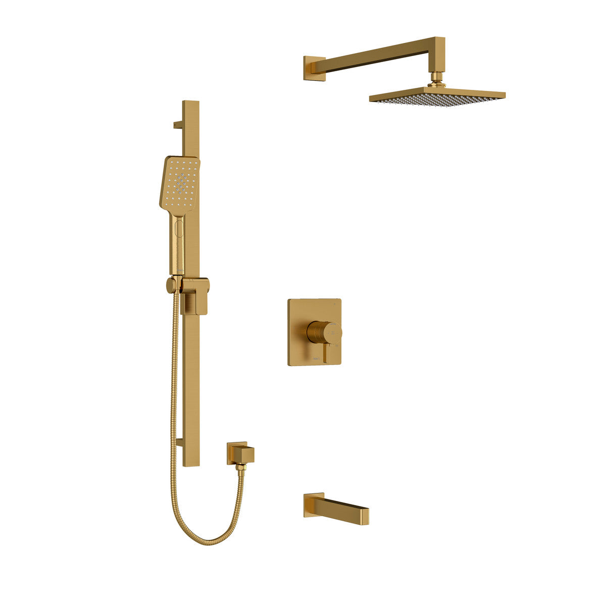 Riobel Paradox Square 3-Way Shower System: Hand Shower Rail, Shower Head and Tub Spout