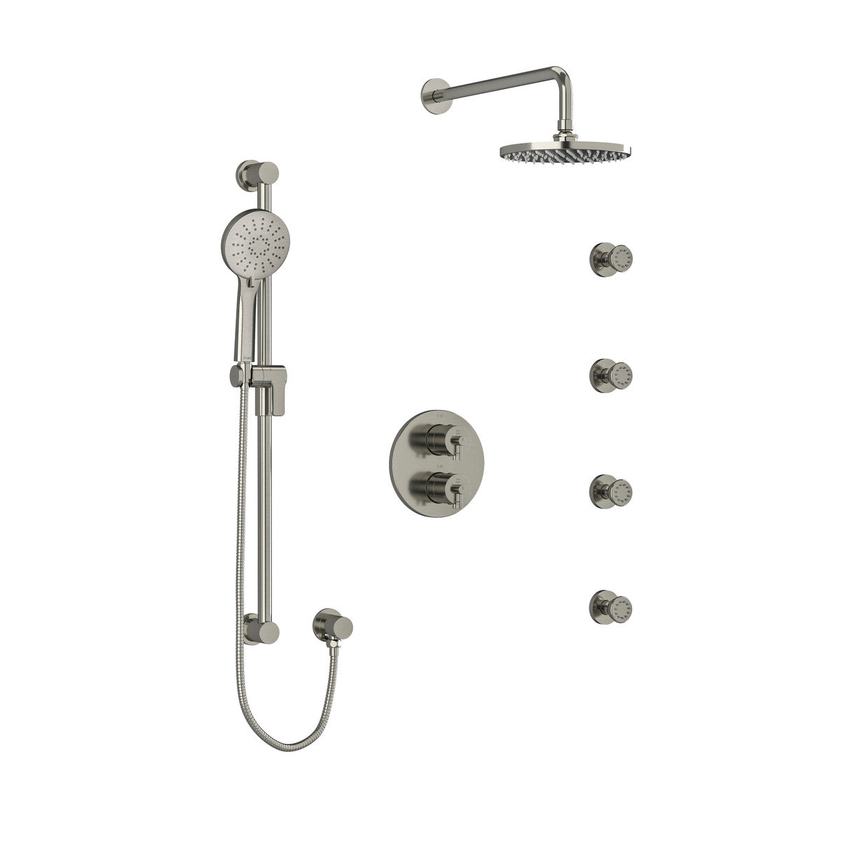 Riobel CS Double Coaxial System with Hand Shower Rail, 4 Body Jets and Shower Head